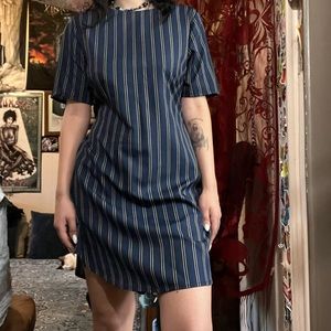 Blue silk striped dress